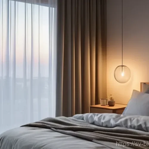 Home 27 바이오해킹을 위한 동기 부여 기법 - A serene and minimalist bedroom at dawn, filled with soft, warm light filtering through sheer curtai...