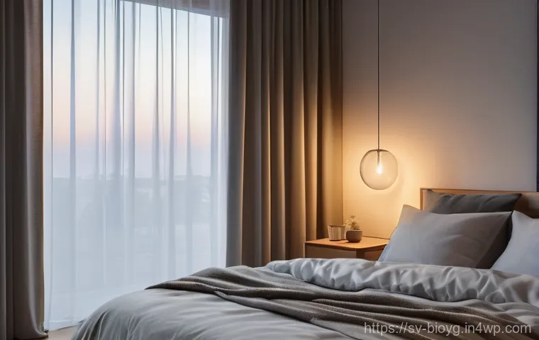 바이오해킹을 위한 동기 부여 기법 - A serene and minimalist bedroom at dawn, filled with soft, warm light filtering through sheer curtai...