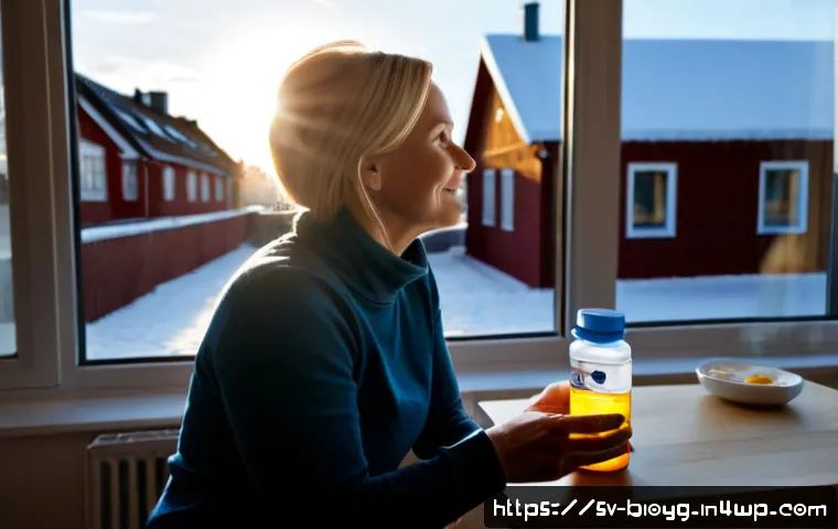 Home 13 바이오해킹을 위한 비타민 D 활용 - Photorealistic Nordic wellness scene in a bright Swedish apartment during winter, a healthy middle-a...